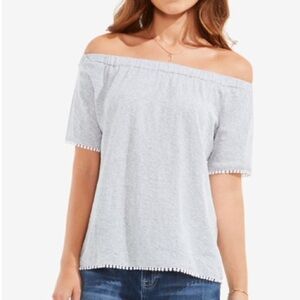 Vince Camuto NWT Off-the-Shoulder Short Sleeve Top Gray w/ Trim Size Small